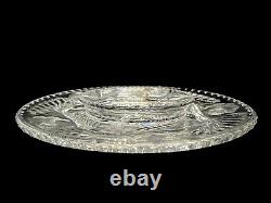 10 3/4 Signed Libbey American Brilliant Cut Glass Round Snack / Cracker Tray