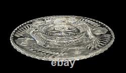 10 3/4 Signed Libbey American Brilliant Cut Glass Round Snack / Cracker Tray