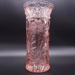 10 Antique Pressed Cut Pink Glass Vase