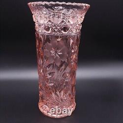 10 Antique Pressed Cut Pink Glass Vase