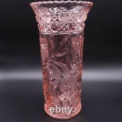 10 Antique Pressed Cut Pink Glass Vase