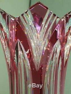 11 CAESAR CRYSTAL Red Vase Hand Cut to Clear Overlay Czech Bohemian Cased Blown