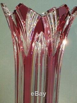 11 CAESAR CRYSTAL Red Vase Hand Cut to Clear Overlay Czech Bohemian Cased Blown