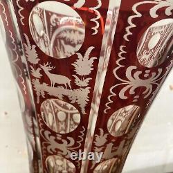 11 Heavy Cut Bohemian Glass Vase Stag Turkey Very Nice