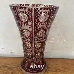 11 Heavy Cut Bohemian Glass Vase Stag Turkey Very Nice