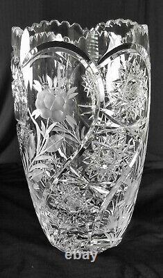12 Large Heavy Crystal Vase Great for tall Arrangements 24% Lead with deep cuts