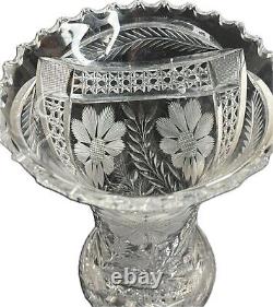 13.75 ABP American Brilliant Period Daisy Pairpoint Cut Crystal Corset Vase
