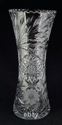 14 Brilliant Cut Glass Floral Period Vase Corset Shape