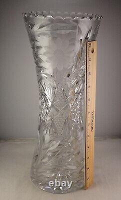 14 Brilliant Cut Glass Floral Period Vase Corset Shape