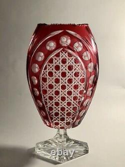 14 Signed Bohemian / Czech Cranberry / Ruby Red Cut to Clear Vase
