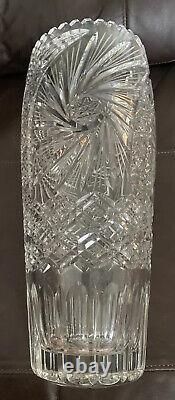 14 Tall Brilliant Cut Clear Glass Vase Umbrella Cane Stand Ornate Sawtooth 9 lb