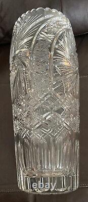 14 Tall Brilliant Cut Clear Glass Vase Umbrella Cane Stand Ornate Sawtooth 9 lb
