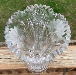 16 1/2 Cut Glass Floral and Geometric Vase