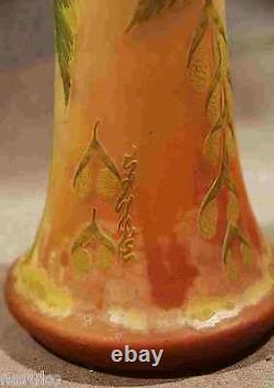 17.5 H Acid Cut Back Galle Sale Vase Nicely Etched But Has Hole In Base Nice