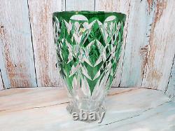 17lb Glass Emerald Green Flashed Cut To Clear Vase Bohemian Czech