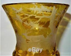 1900's Antique Bohemian YellowithAmber Cut to Clear Glass Large Glass