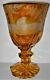 1900's Antique Bohemian Yellowithamber Cut To Clear Glass Large Vase
