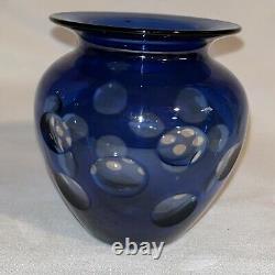 1920's Cut To Clear Blue Durand Art Glass Vase Art Deco 4.25' Vineland, N. J