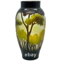 1990's Landscape Acid Cut Cameo Art Glass Vase w Beautiful Foliage 8