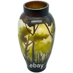 1990's Landscape Acid Cut Cameo Art Glass Vase w Beautiful Foliage 8