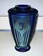 1997 Fenton Glass Favrene Cobalt Blue Cut Back Sand Carved Vase Ooak Decoration