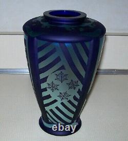 1997 Fenton Glass Favrene Cobalt Blue Cut Back Sand Carved Vase OOAK Decoration