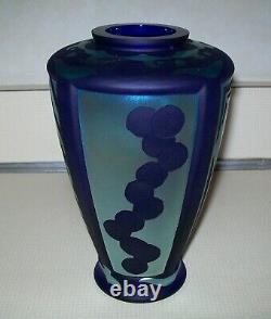 1997 Fenton Glass Favrene Cobalt Blue Cut Back Sand Carved Vase OOAK Decoration