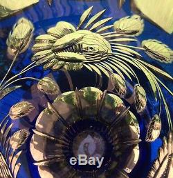 19 1/2 Moser Palda Czech Bohemian Art Cut Glass Blue to Clear Vase