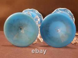 19 c Antique PR French Blue Opaline Glass Cut Crystal Prisms Mantle Luster Gilt