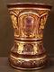 19 C Bohemian Biedermeier Moser Cut To Clear Gold Gilt Panel Enamel Glass Vase