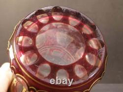 19 c Bohemian Biedermeier Moser Cut to Clear Gold Gilt Panel Enamel Glass Vase