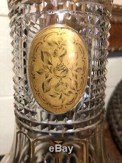 19th Century French Empire Cut Crystal Gilt with Gold Medallions 14 5/8 Vase