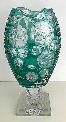 1 Ajka Aqua Aquamarine Cased Cut To Clear Hungarian Crystal 14 Vase