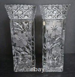 2 Antique ABP MCKEE Innovation #410 Pressed & Cut Glass Square 10 Vases c. 1916