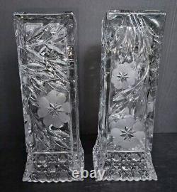 2 Antique ABP MCKEE Innovation #410 Pressed & Cut Glass Square 10 Vases c. 1916