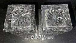 2 Antique ABP MCKEE Innovation #410 Pressed & Cut Glass Square 10 Vases c. 1916