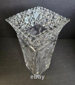 2 Antique ABP MCKEE Innovation #410 Pressed & Cut Glass Square 10 Vases c. 1916