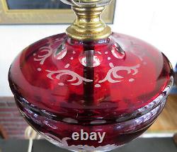 2 Antique Bohemian Egermann cranberry cut to clear classical table lamps marble