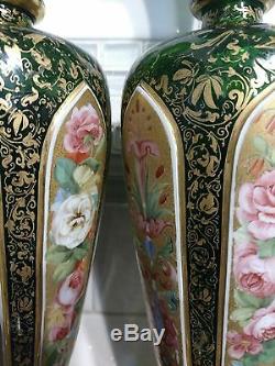 2 Moser Bohemian Glass 19th century Cut Overlay H/D gold/enamel13 3/8 Vases