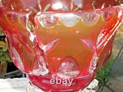 2 Victorian Mantle Lusters Cranberry/ Red Cut To Clear 16 Crystal Prisms 10.75
