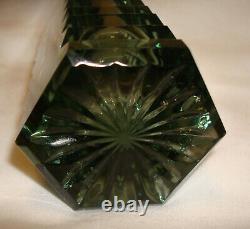 2 Vintage Moser Green Smokey Smoked Art Deco Cut Glass Stair Step Mini Vases