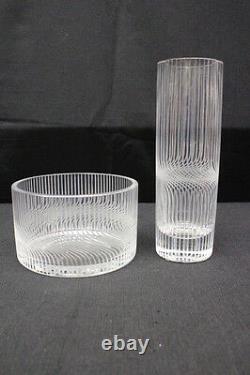 2pc Josair Lead Glass Crystal SWIRL Cut 10 Cylinder Vase & 6.5 Bowl, Germany
