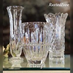 3 Crystal Vases Cut Glass Vintage Etched Flower Vases Mixed Centerpiece Ceska