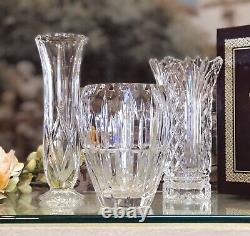 3 Crystal Vases Cut Glass Vintage Etched Flower Vases Mixed Centerpiece Ceska