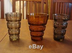 3 MOSER VASES DESIGN ATTRIBUTED TO JOSEF HOFFMAN 6 Tall 2 Smoke & 1 Amber