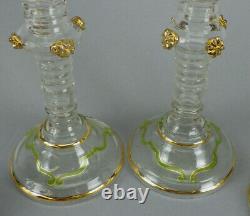 4 Bohemian Art Nouveau Wine Glasses Goblets With Prunts Moser Cut Glass Details