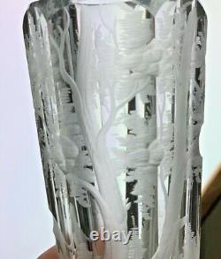 5.5 Moser Bohemian glass Vase Intaglio Engraved Cut Art Glass