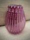 5 Art Glass Vase Signed Robert Gardner, Geometric Cut Cranberry Glass Asheville
