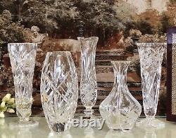 5 Crystal Vases Cut Glass Vintage Etched Flower Vases Mixed Set