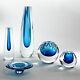 5 Tall Vase Hand Blown Glass Thick Hexagon Cut Clear Cobalt Blue Layers Artisan